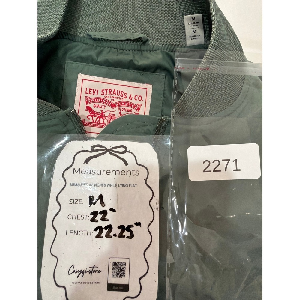 Levis Womens Bomber Jacket Laurel Green Full Zip Utility Pocket Coat New - Picture 13 of 13